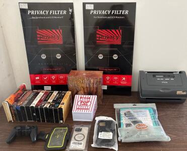 *Untested* Epson GT-S50 Scanner, 21.5" Privacy Filters (2), iPhone/iPad Cases, 22 VHS Tapes, Controller Lot