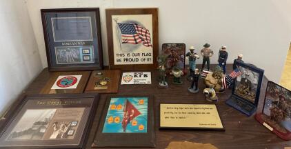 U.S. Military Figurine & Commemorative Collection &ndash; USMC, Navy, Plaques, Patriotic Art, 18 pcs