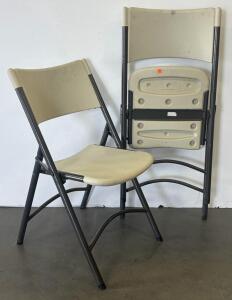Commercial Heavy-Duty Beige Folding Chair with Metal Frame and Molded Plastic Seat