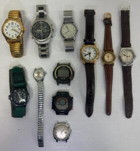Lot of 11 Mixed Analog & Digital Wristwatches &ndash; Woldman, Casio, Timex, Chronograph, Expansion Bands