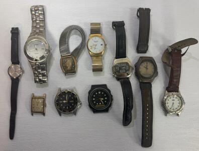 Lot of 11 Mixed Men&rsquo;s and Women&rsquo;s Analog Wristwatches: Lorus, Guess, Waltham, Saigon, Diver, Dress