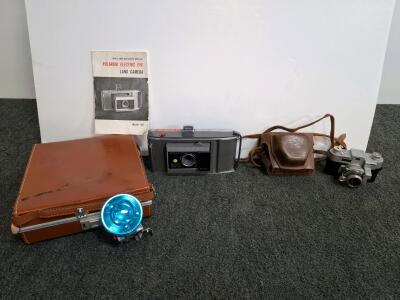 Vintage Kodak 35 Rangefinder and Polaroid J66 Electric Eye Cameras with Accessories( shelf G)