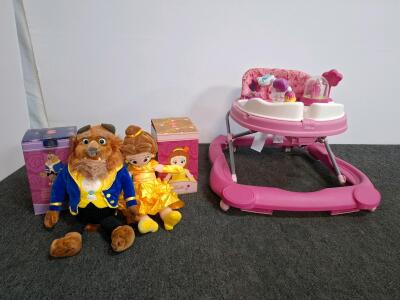 Disney Baby Princess Walker Pink with Toys & Beauty and the Beast Scentsy Buddy Plush Set w/Boxes