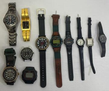 Mixed Lot of 10 Vintage & Modern Wristwatches: Timex, Casio, Lucerne, Geneva, Chronograph, Digital, Analog