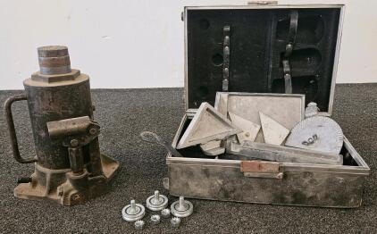 Hydraulic Bottle Jack, Estimated 6-Ton Capacity, with Precision Metal Jig/Fixture Set