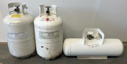 Three 40 lb Propane Tanks - 2 Upright DOT Cylinders, 1 Horizontal RV Cylinder, Steel, OPD Valve
