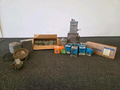 Industrial Control Parts Lot: Relays, Bearings, Float Switch, Valves, Honeywell, Square D, Nice 1602-DC (Shelf H)