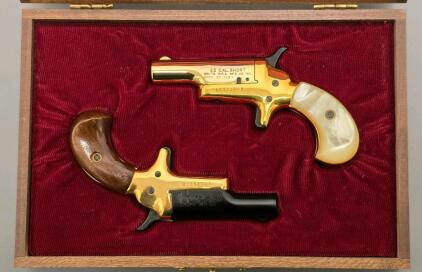 Colt "Lorde And Lady" Derringer .22 Short Gold Plated Set, Wood & Faux Pearl Grips, Case, 57333DER/57332DER Sequential Serial Numbers