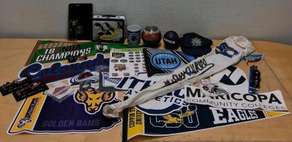 Assorted Sports Memorabilia Lot &ndash; NBA, NHL, NCAA, Die-Cast Cars, Pennants, Action Figures
