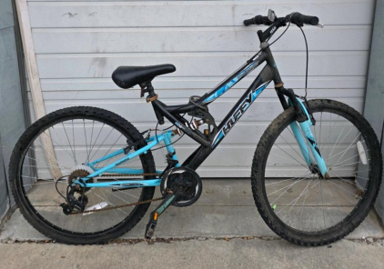 Huffy Trail Runner Full Suspension Mountain Bike, Black/Blue, 18-Speed
