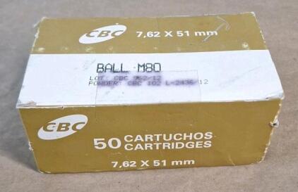 (1) 50-Count Box Of of CBC 7.62x51mm NATO Ball M80 Ammo