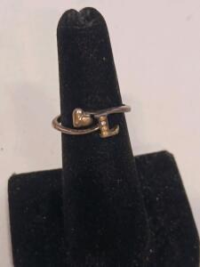 Sterling Silver Heart and &ldquo;L&rdquo; Initial Open Band Ring 925 RJ, Personalized Love Motif
