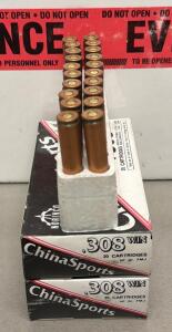 (40) Rounds Of Norinco ChinaSports .308 Win 147gr FMJ Ammunition, 20 Rounds per Box