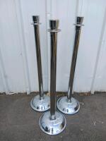 Three Stainless Steel Chrome Crowd Control Stanchion Posts &ndash; 39" Height, Weighted Base - 2