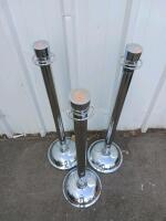 Three Stainless Steel Chrome Crowd Control Stanchion Posts &ndash; 39" Height, Weighted Base - 3