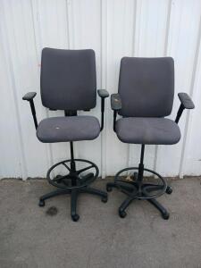 Adjustable Drafting Chair Task Stool, Gray Fabric, Foot Ring, Armrests, 24&ndash;33" Height, 250 lb Capacity