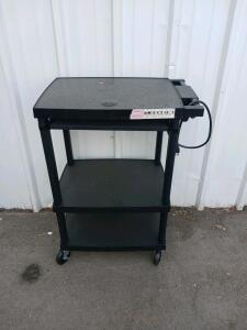 Black 3-Shelf Utility/AV Cart with Built-in Power Strip, 32"x24"x48"
