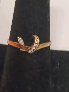14K Yellow Gold Bypass Ring with Marquise and Round Diamonds, Size Not Marked