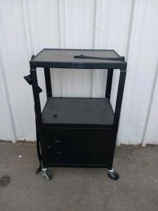 Black AV Equipment Cart with Locking Cabinet, 2 Shelves, 24" x 18" x 34"