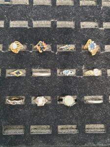 Assorted Vintage Fashion and Gemstone Rings Collection, Silver & Gold Tone, Opal, Sapphire, Onyx, Heart Designs