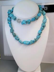 28" Blue Turquoise Stone Necklace