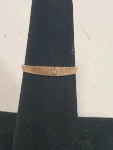 14K Gold Solitaire Ring with Flush-Set Diamond Accent, Minimalist Band, Size Unknown