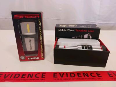 Saber ATD-80340 Rechargeable LED Pocket Light and Mobile Phone 8x Telephoto Lens Kit