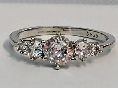 5-Stone Clear Faceted Gemstone Ring, Size 8.5