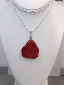 78.75ct Red Turquoise Freeform Slice Pendant 24" Necklace