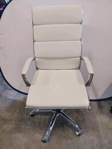 High-Back White Executive Office Chair with Chrome Frame and Adjustable Features