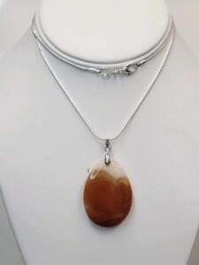 67.75ct Natural Orange/White Fire Agate 24" Necklace