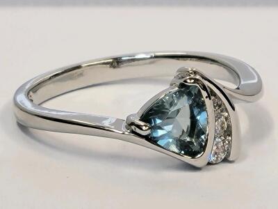 Aquamarine Trillion Cut Faceted .925 Ring, Size 9