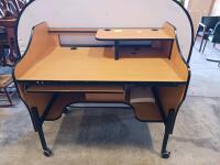 Modular Computer Desk with Casters, Light Wood Finish, Multiple Shelves, and Cable Management - 2