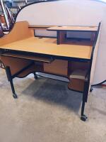 Modular Computer Desk with Casters, Light Wood Finish, Multiple Shelves, and Cable Management - 3