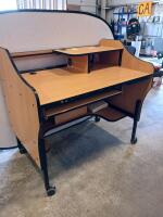 Modular Computer Desk with Casters, Light Wood Finish, Multiple Shelves, and Cable Management - 4