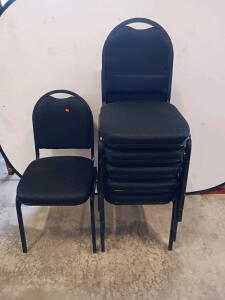 Stackable Black Metal Banquet Chairs, Padded, Set of 6, Commercial Grade, Diamond Pattern Fabric