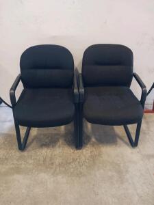 (2) Black Guest/Visitor Chair, Sled Base, Padded Seat and Back, Fixed Arms, Fabric Upholstery