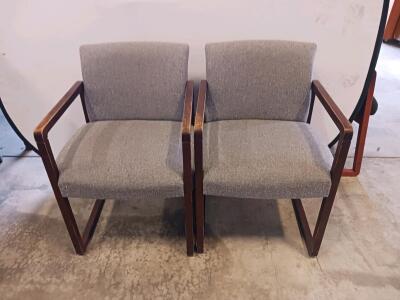 Pair of Upholstered Guest Chairs with Wooden Frames, Grey Fabric, 24" W x 23" D x 31" H