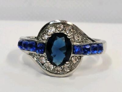 Blue Sapphire 9-Stone Ring, Size 8.5