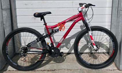 Dynacraft VBX 3000 24" Dual Suspension Mountain Bike, Steel Frame, 18-Speed, Red
