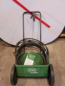 Scotts AccuGreen 1000 Broadcast Spreader with 50 ft Garden Hose & Spray Nozzle