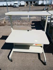 Heavy Duty Rolling Steel AV Cart, 3 Shelves, Cable Management, Caster Wheels, Beige, 36"x24"x42"