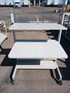 Mobile Adjustable Workstation Desk, 3-Shelf, 36"x24" Surface, Locking Casters, Light Gray