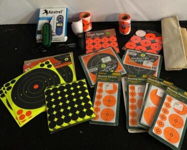 Kestrel 1000 Wind Meter, Leupold Zero Point Boresighter, Shooting Target Kit, Hard & Soft Cases (A)