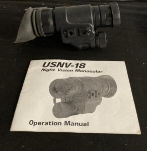 US Night Vision USNV-18 Gen 3 Night Vision Monocular, 1x Magnification, Rail Mount, Manual Included (B)