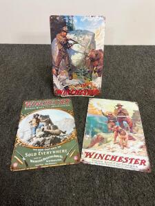 Vintage-Style Winchester Reproduction Tin Signs Set: Hunting Themes, 12"x8" Litho Metal Lot of 3 (D)