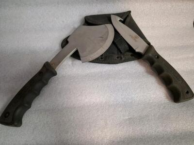 Smith & Wesson Bullseye Hunting Combo: Hatchet & Gut Hook Knife with Sheath, Full Tang Handles ( shelf D)