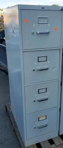 Metal 4-Drawer Vertical Filing Cabinet, Locking, Handles & Label Holders, Gray, Approx. 52"x15"x25"