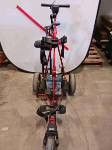 Hogleg Electric Golf Trolley, 3-Wheel, Red Frame, 12V SLA Battery, Manual Handlebar Control