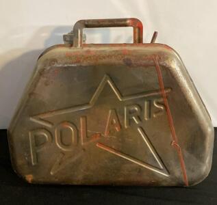 Vintage Polaris Steel Snowmobile Gas Can 4 Gallon, Star Logo, 1960s&ndash;70s Polaris OEM Accessory(B)